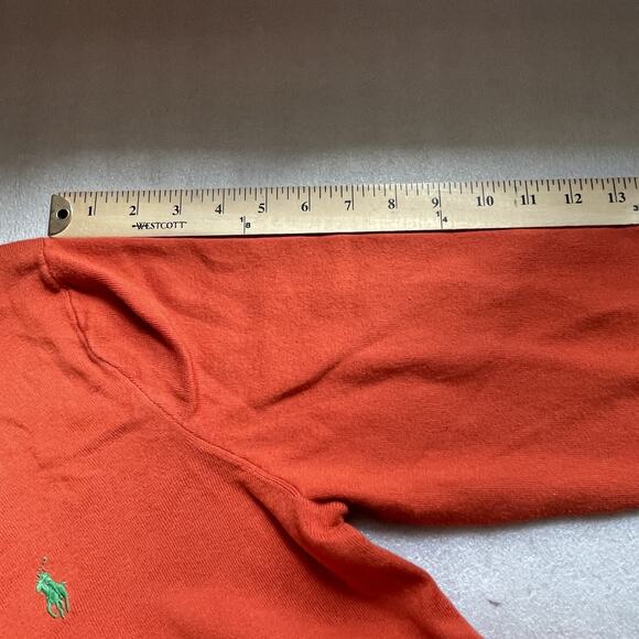 Y2K Polo Ralph Lauren Sweater Men Large Orange V Neck Pima Cotton Pullover Pony - Picture 6 of 9